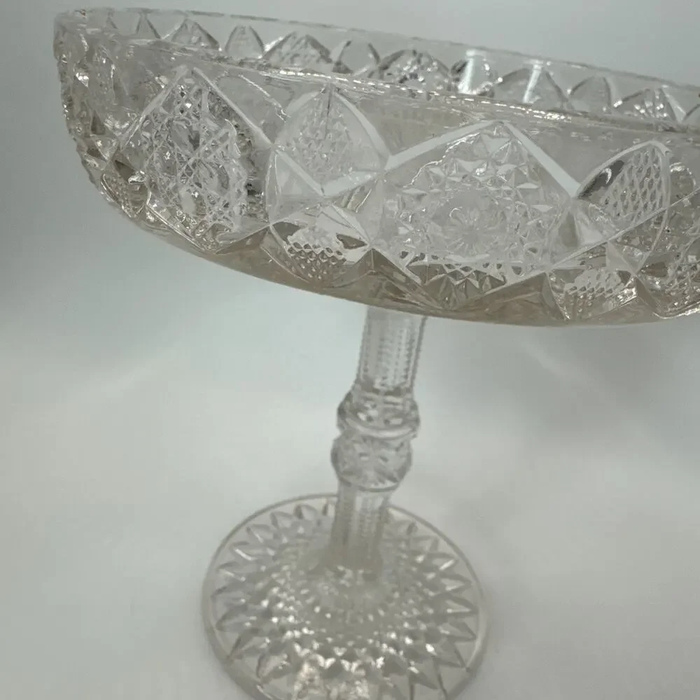 VTG Indiana Pink Cut‎ Glass Diamond Point Pedestal Compote Candy Dish dish